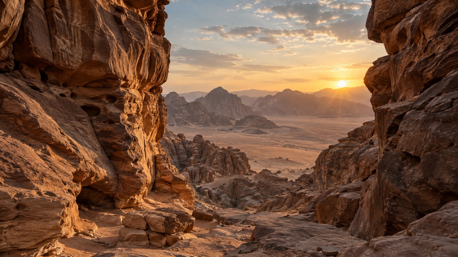 Layered desert hills in soft light.